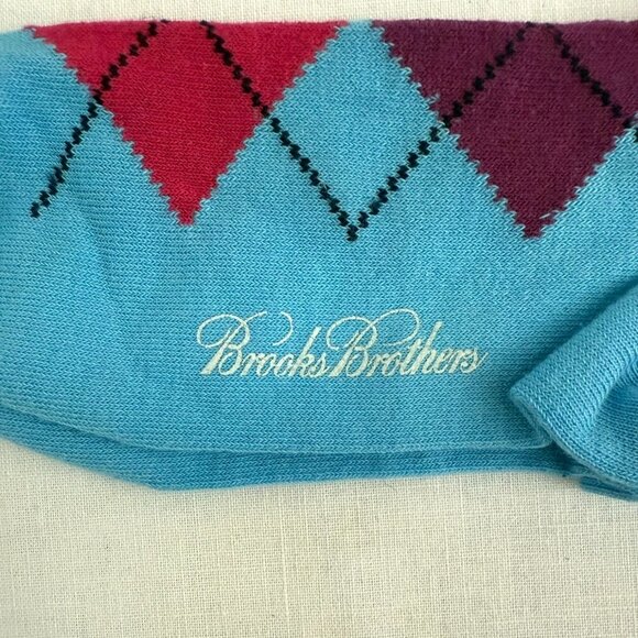 Brooks Brothers Socks One Size Made in Italy Teal Blue Red Argyle Cotton Blend - Picture 7 of 8